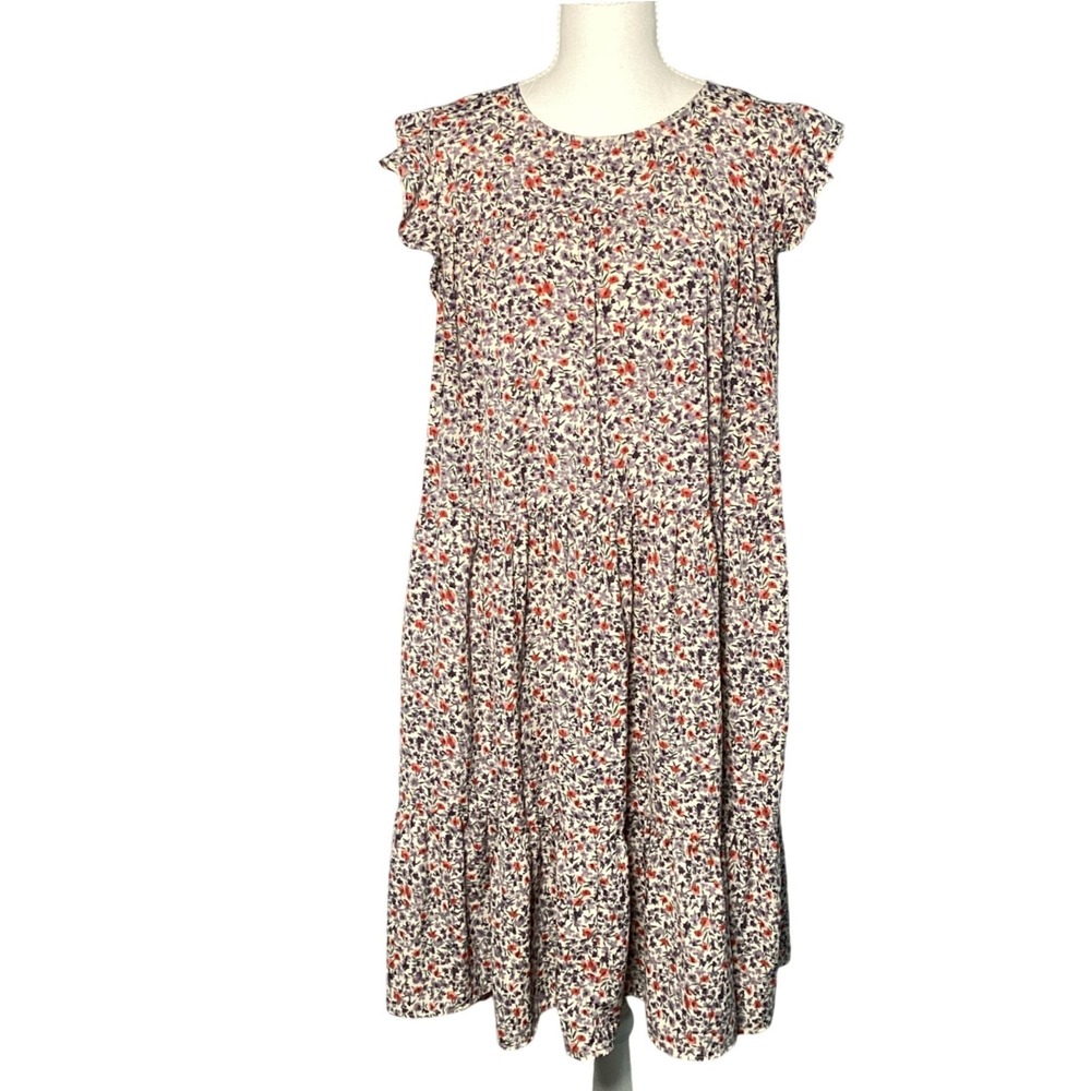 Hayden Floral Tiered Midi Dress Womens 1XL Boho Ruffle Sleeve Pockets Summer